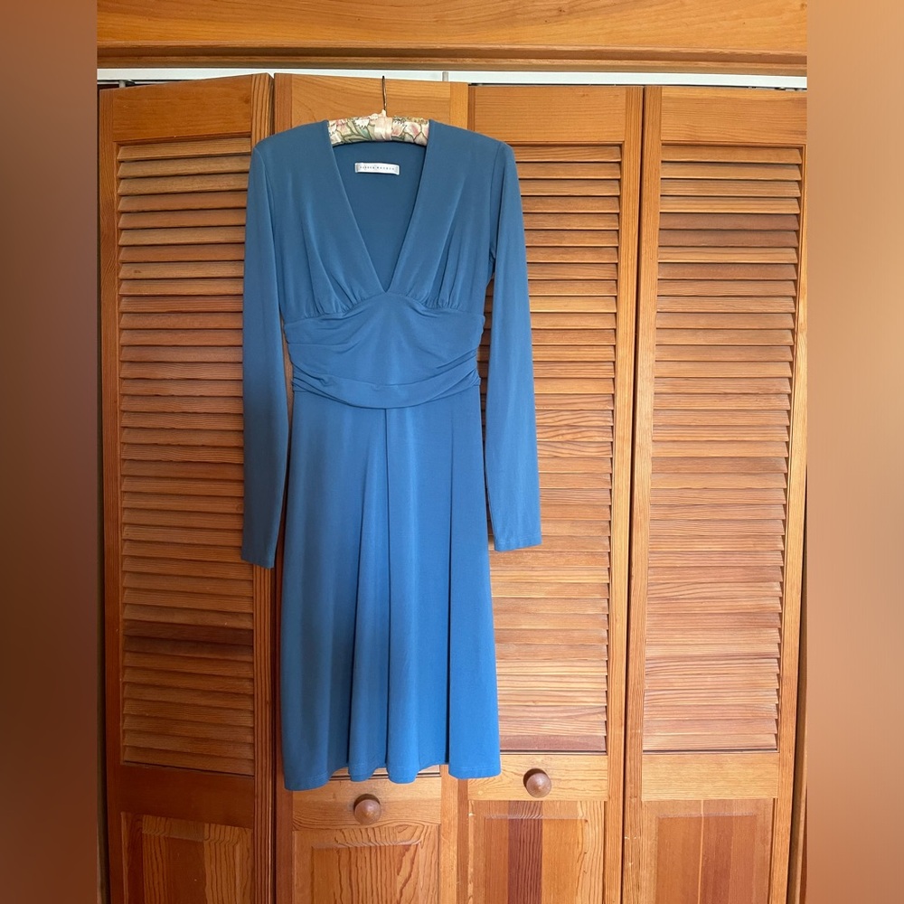 Susana Monaco Dress Long sleeve V-neck slate Blue size Small.